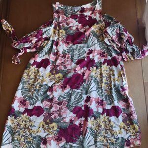 WORLD MARKET FLORAL COLD SHOULDER MINI DRESS / TUNIC women's L/XL
